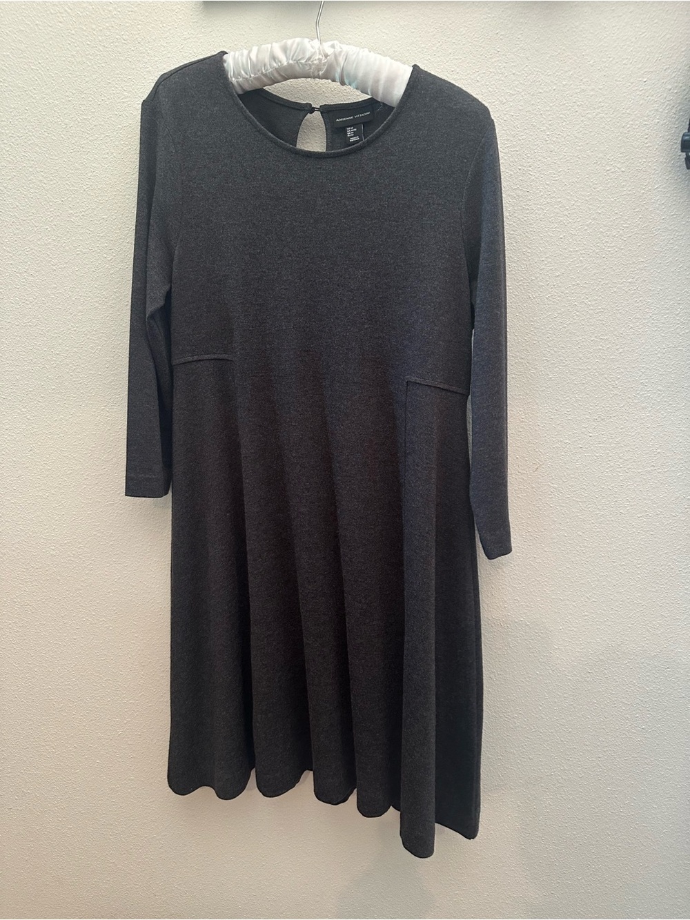 Adrienne Vittadini Charcoal Gray Long Sleeve A-Line Dress